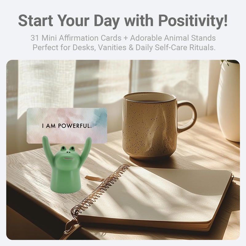ZEARPT Affirmation Card Deck for Women, Self Care Gift, Positive Affirmation Cards with Holder, Gift for Her, Daughter, Niece, Sister, Daily Affirmations, Midlife Manifestation Gift (Green - Frog) - Image 2